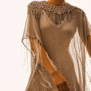 Fringe metallic thread kaftan dress